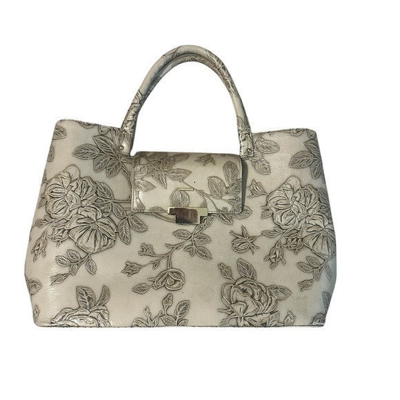 Cuiieria Fiorentina Mimi Collection Taupe Floral Embossed Handbag Medium Italian - Picture 1 of 9